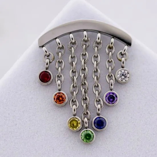 Titanium Threadless End - Hidden helix chains w/ rainbow cz dangle