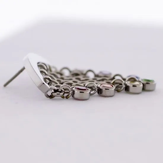 Titanium Threadless End - Hidden helix chains w/ rainbow cz dangle