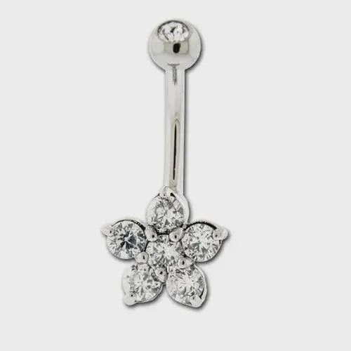 Mini flower gem belly ring-clear