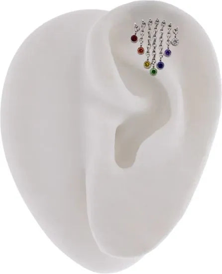 Titanium Threadless End - Hidden helix chains w/ rainbow cz dangle