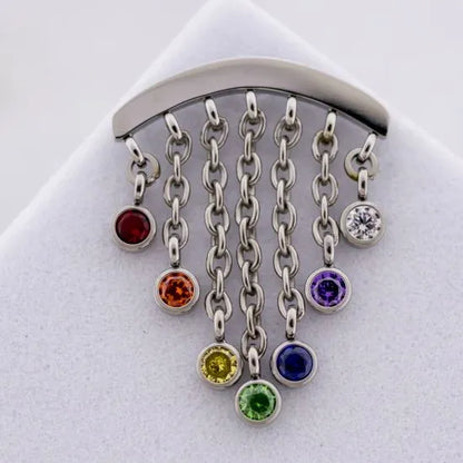 Titanium Threadless End - Hidden helix chains w/ rainbow cz dangle