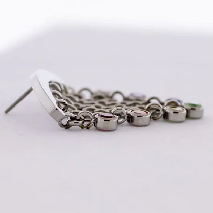 Titanium Threadless End - Hidden helix chains w/ rainbow cz dangle