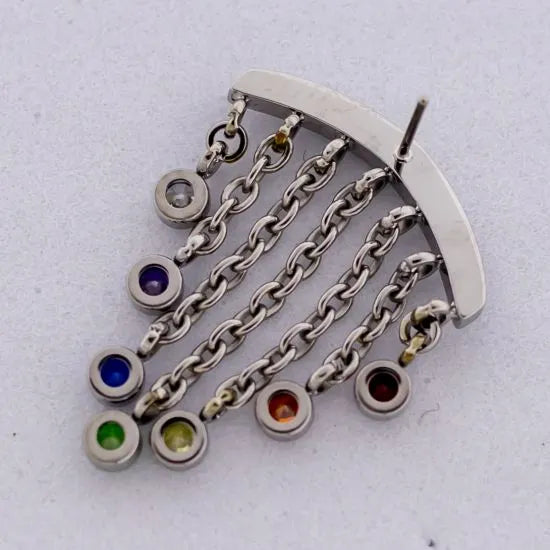 Titanium Threadless End - Hidden helix chains w/ rainbow cz dangle