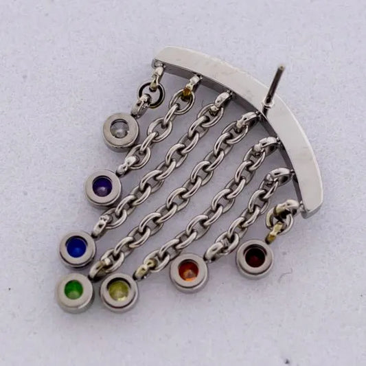 Titanium Threadless End - Hidden helix chains w/ rainbow cz dangle