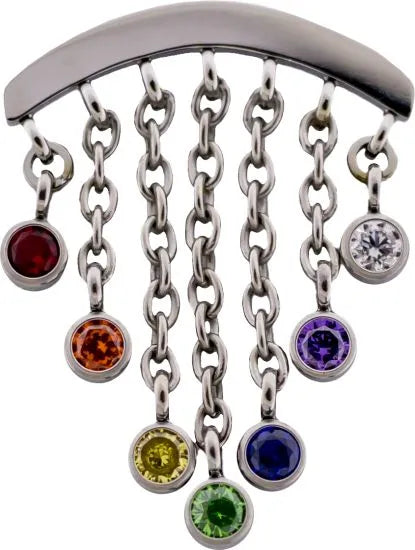 Titanium Threadless End - Hidden helix chains w/ rainbow cz dangle