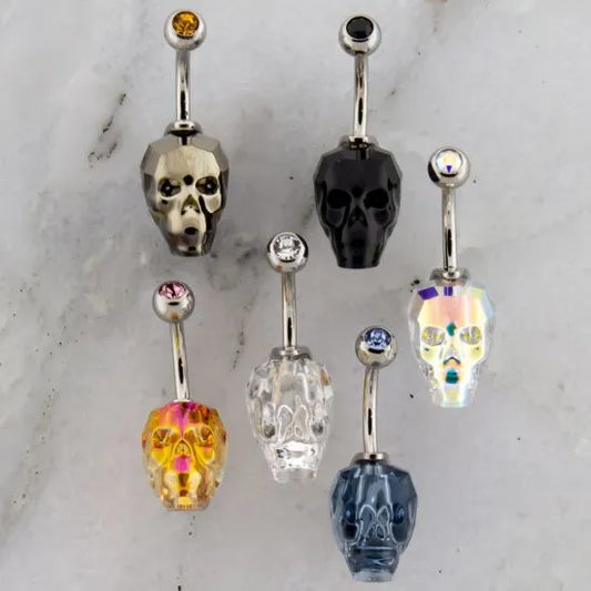 Skull CZ Navel Ring