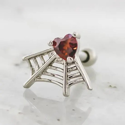 Barbell w/ Spider Web Gem Heart