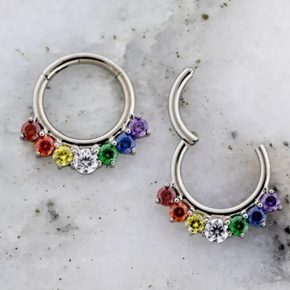 Titanium Hinged Segment Ring with Rainbow Gems