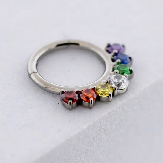 Titanium Hinged Segment Ring with Rainbow Gems