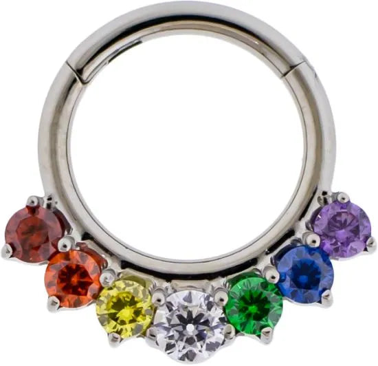 Titanium Hinged Segment Ring with Rainbow Gems