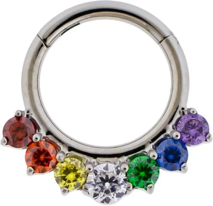 Titanium Hinged Segment Ring with Rainbow Gems