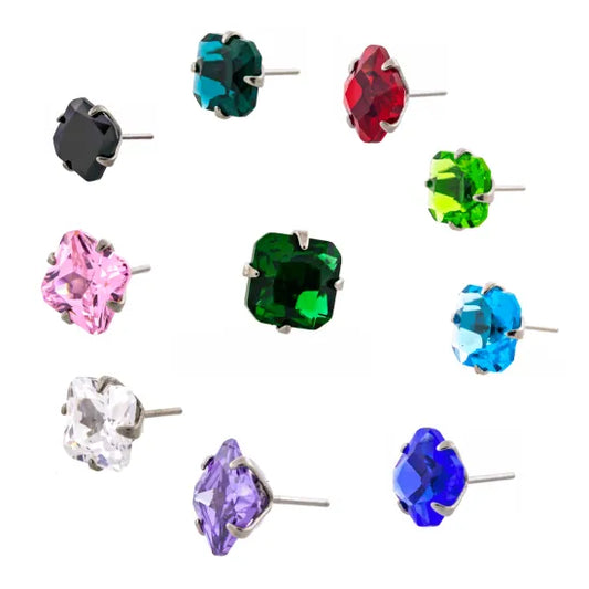 Titanium Threadless End - Light Green Radiant Cut CZ