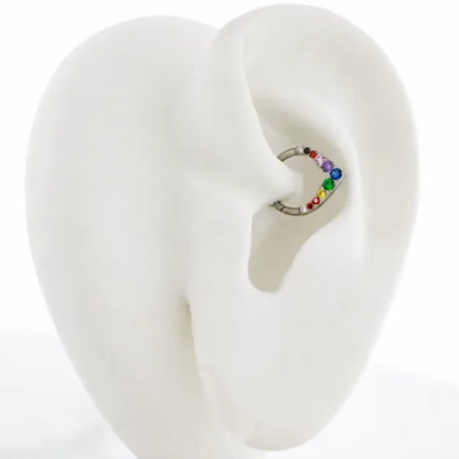 V shaped Titanium hinged segment ring with rainbow gems